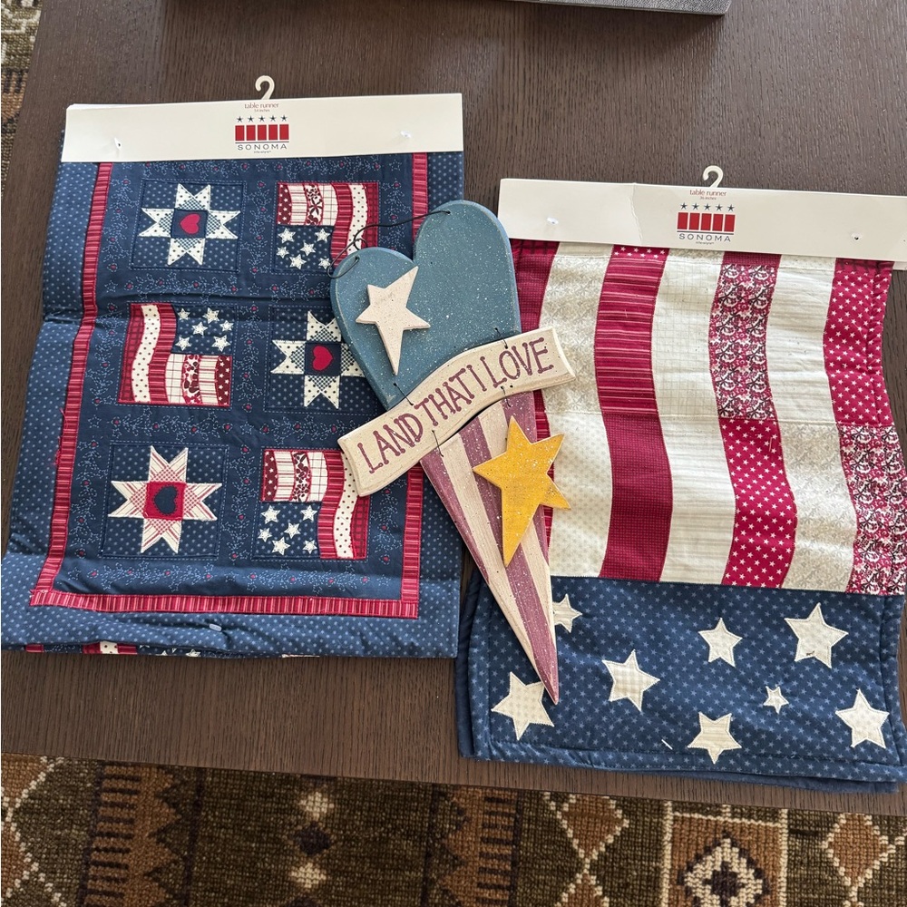 Red and Blue Quilted Runners and door hanging